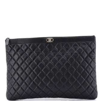 Chanel Boy O Case Clutch Quilted Caviar Large