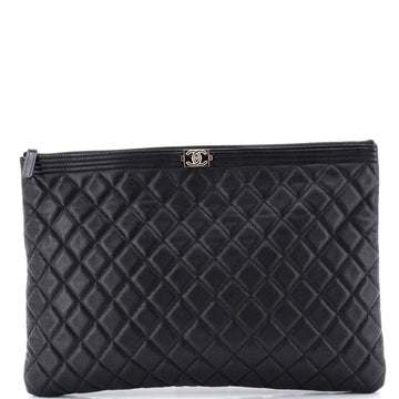 Chanel Boy O Case Clutch Quilted Caviar Large