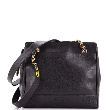 Chanel Vintage Stitched CC Shoulder Bag Caviar Medium