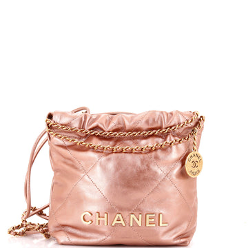 Chanel 22 Chain Hobo Quilted Metallic Leather Mini