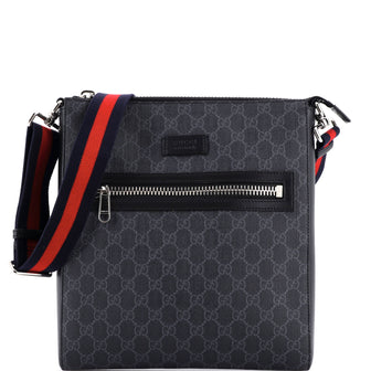 Gucci Web Strap Front Zip Messenger Bag GG Coated Canvas Medium