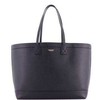 Burberry Shopping Tote Leather with Check Canvas Interior Medium