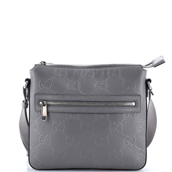Gucci Front Zip Messenger GG Embossed Perforated Leather Small