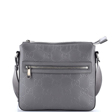 Gucci Front Zip Messenger GG Embossed Perforated Leather Small