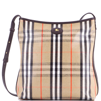 Burberry Highlands Shoulder Bag Check Coated Canvas and Leather Small