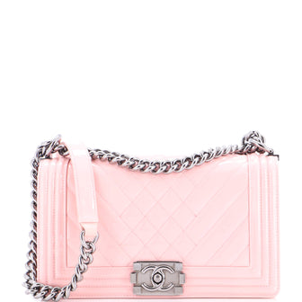 Chanel Boy Flap Bag Chevron Patent Old Medium
