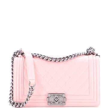 Chanel Boy Flap Bag Chevron Patent Old Medium