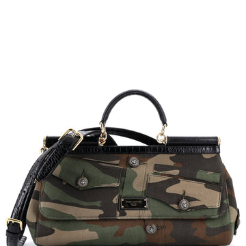 Dolce & Gabbana Miss Sicily Bag Cotton Camouflage Patchwork Large