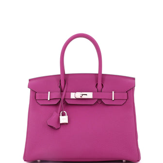 Hermes Birkin Handbag Pink Clemence with Palladium Hardware 30