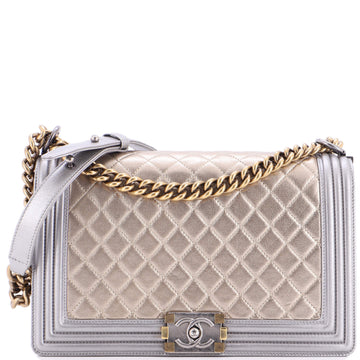Chanel Bicolor Boy Flap Bag Quilted Metallic Calfskin New Medium