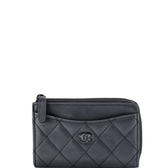 Chanel So Black Zip Around Card Holder Quilted Lambskin