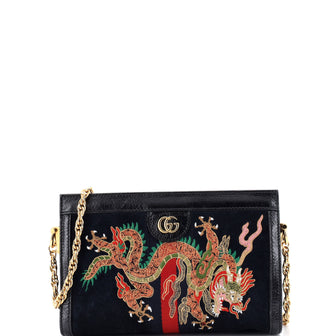 Gucci Ophidia Chain Shoulder Bag Embroidered Suede Small
