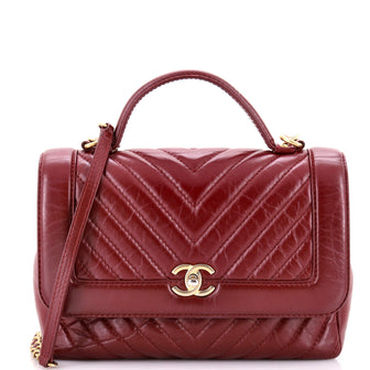 Chanel Top Handle Flap Bag Chevron Calfskin Small