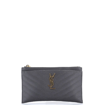 Saint Laurent Classic Monogram Zip Bill Pouch Matelasse Chevron Leather Medium