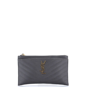 Saint Laurent Classic Monogram Zip Bill Pouch Matelasse Chevron Leather Medium