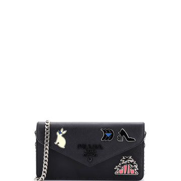 Prada Monochrome Wallet on Chain Embellished Saffiano Leather Small