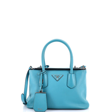 Prada Turnlock Cuir Twin Tote Saffiano Leather Small