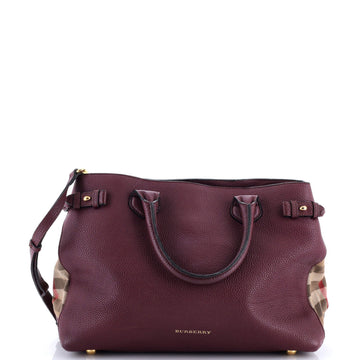 Burberry Banner Tote Leather and House Check Canvas Medium