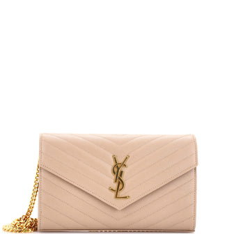 Saint Laurent Classic Monogram Wallet on Chain Matelasse Chevron Leather Medium