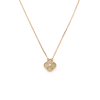 Van Cleef & Arpels Vintage Alhambra Pendant Necklace 18K Yellow Gold and Gold Mother of Pearl with Diamond