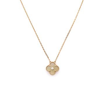 Van Cleef & Arpels Vintage Alhambra Pendant Necklace 18K Yellow Gold and Gold Mother of Pearl with Diamond