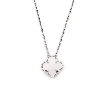 Van Cleef & Arpels Vintage Alhambra Pendant Necklace 18K White Gold and Mother of Pearl