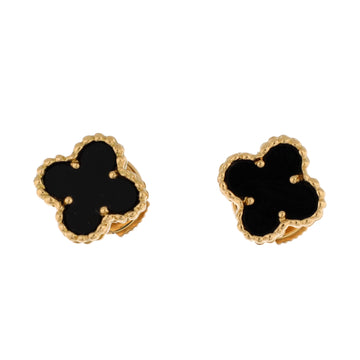 Van Cleef & Arpels Sweet Alhambra Stud Earrings 18K Yellow Gold and Onyx