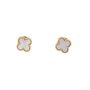 Van Cleef & Arpels Sweet Alhambra Stud Earrings 18K Yellow Gold and Mother of Pearl