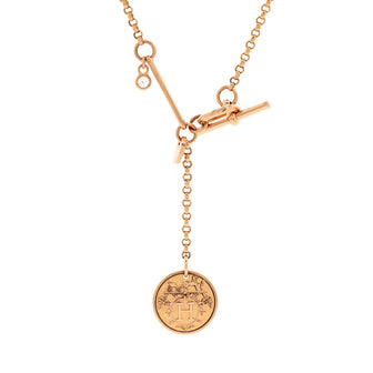 Hermes Ex-Libris Pendant Necklace 18K Rose Gold with Diamond Small