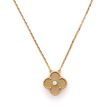 Van Cleef & Arpels Vintage Alhambra Pendant Necklace 18K Yellow Gold and Gold Mother of Pearl with Diamond