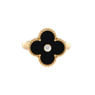 Van Cleef & Arpels Vintage Alhambra Ring 18K Yellow Gold with Onyx and Diamond