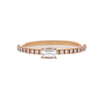 Cartier Etincelle de Cartier Solitaire Ring 18K Rose Gold with Emerald Cut Diamond and Pave Diamonds