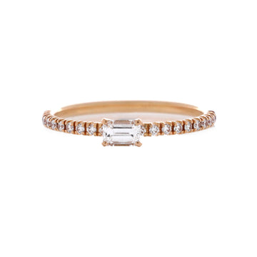 Cartier Etincelle de Cartier Solitaire Ring 18K Rose Gold with Emerald Cut Diamond and Pave Diamonds