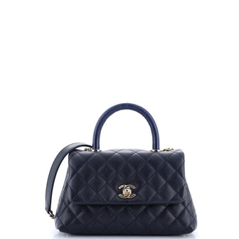 Chanel Coco Top Handle Bag Quilted Caviar with Lizard Embossed Handle Mini