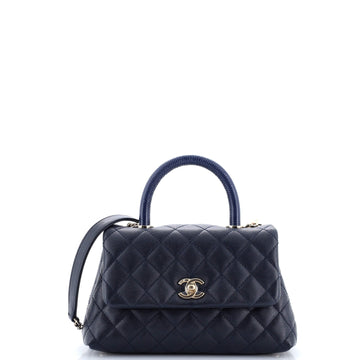 Chanel Coco Top Handle Bag Quilted Caviar with Lizard Embossed Handle Mini