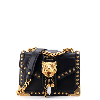 Prada Animalier Cahier Crossbody Bag Studded Leather Small
