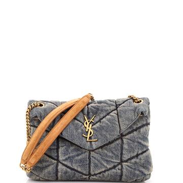 Saint Laurent Loulou Puffer Shoulder Bag Quilted Vintage Denim Small