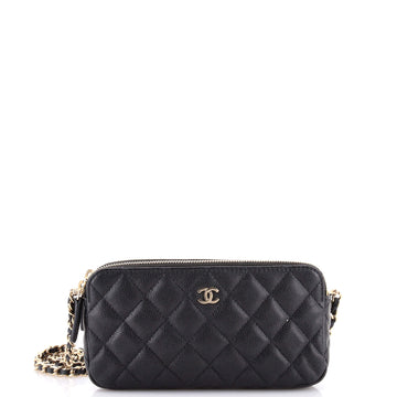 Chanel Double Zip Clutch with Chain Quilted Caviar