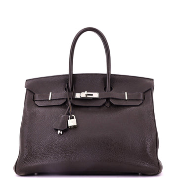Hermes Birkin Handbag Brown Clemence with Palladium Hardware 35