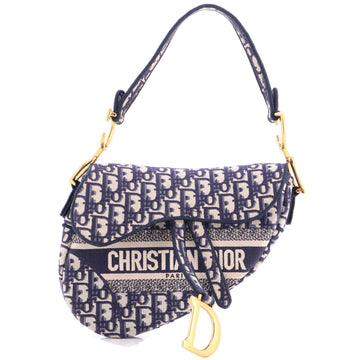 Christian Dior Saddle Handbag Logo Embroidered Oblique Canvas Medium