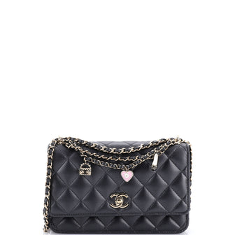 Chanel Flap Bag Charms Strap Wallet on Chain Quilted Lambskin