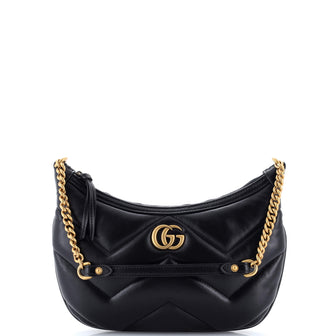 Gucci GG Marmont Half Moon Chain Shoulder Bag Matelasse Leather Small