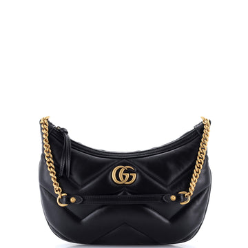 Gucci GG Marmont Half Moon Chain Shoulder Bag Matelasse Leather Small