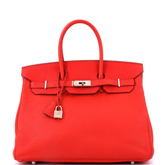 Hermes Birkin Handbag Red Clemence with Palladium Hardware 35