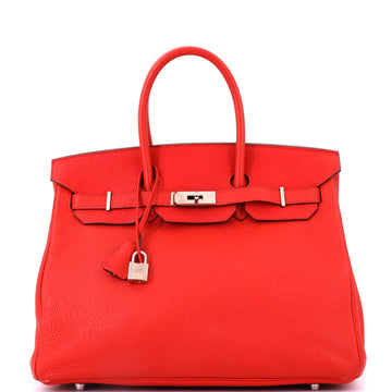 Hermes Birkin Handbag Red Clemence with Palladium Hardware 35