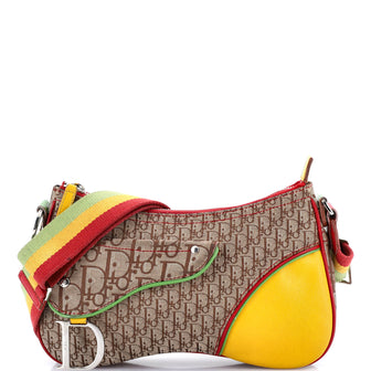 Christian Dior Vintage Rasta Saddle Messenger Bag Diorissimo Canvas Medium