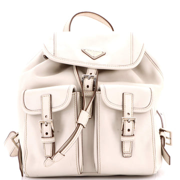 Prada Double Pocket Drawstring Backpack Soft Calf Medium