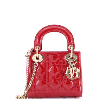 Christian Dior Lady Dior Chain Bag Cannage Quilt Patent Mini
