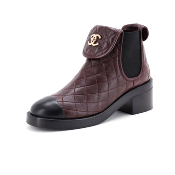 Chanel Women's CC Turnlock Cap Toe Ankle Boots Quilted Leather