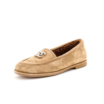 Chanel Women's CC Loafers Suede with Shearling Interior